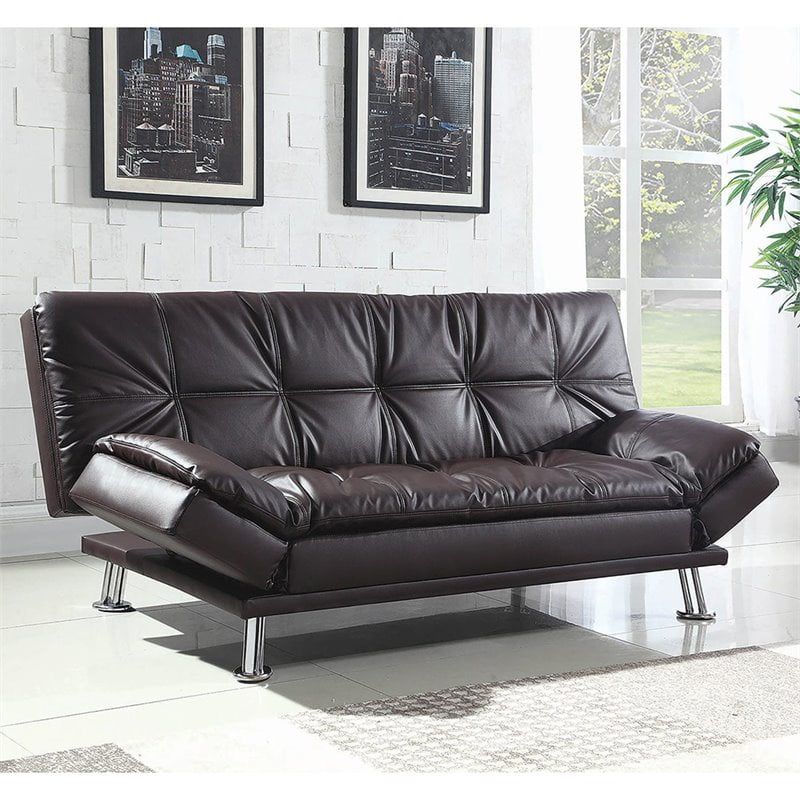 Bowery Hill Faux Leather Tufted Sleeper Sofa In Brown And Chrome ... in Bowery Hill Tufted Sleeper Sofa In Black