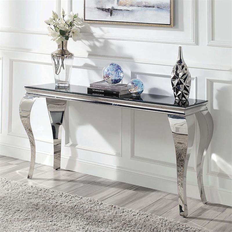 Bowery Hill Glam Glass Top Sofa Table In Black And Silver Finish ... intended for Designing with the Bowery Hill Glam Glass Top Sofa Table A Style Guide