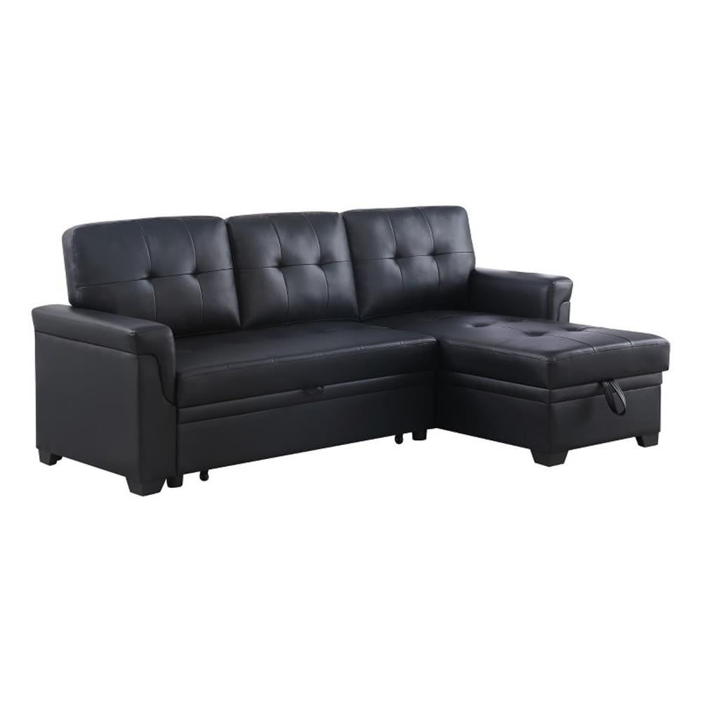 Bowery Hill Vegan Leather Couch: Black Reversible Sleeper Sofa With ... throughout Practical Tips for Styling and Maintaining Your Bowery Hill Tufted Sleeper Sofa