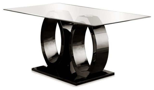 Bowery Hill Wood Contemporary Tempered Glass Top Dining Table In Black ... pertaining to Designing with the Bowery Hill Glam Glass Top Sofa Table A Style Guide