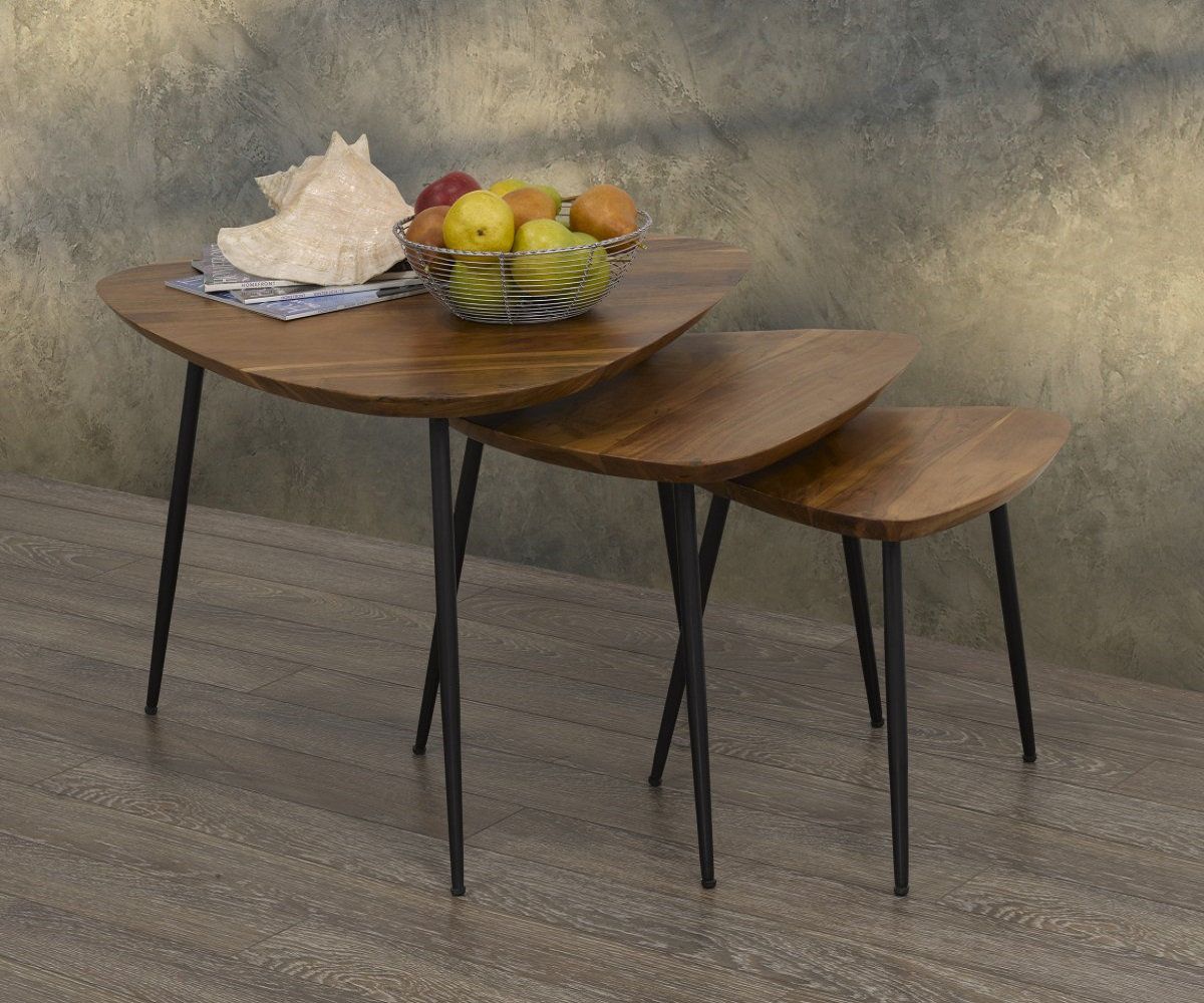 Brassex 3 Piece Nesting Table Set, Dark Oak/Black | Wayfair for Choosing the Right 3 Piece Occasional Table Set Black Oak for Your Home