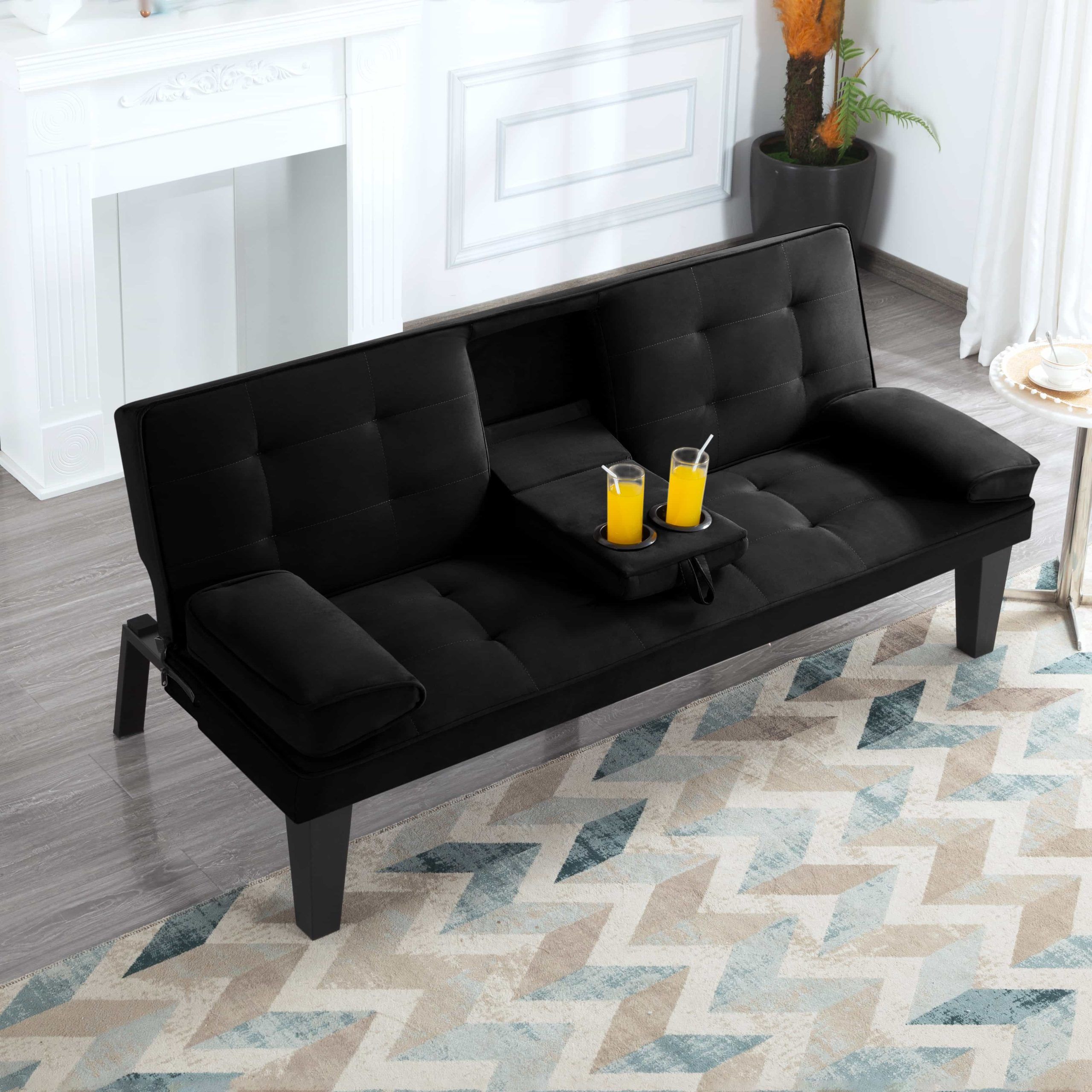 Bshti Twin Size Futon Sleeper Sofa Bed,Velvet Upholstery,3 Angles For ... regarding 92" Dark Gray Polyester Blend Convertible Futon Sleeper Sofa With Black Legs