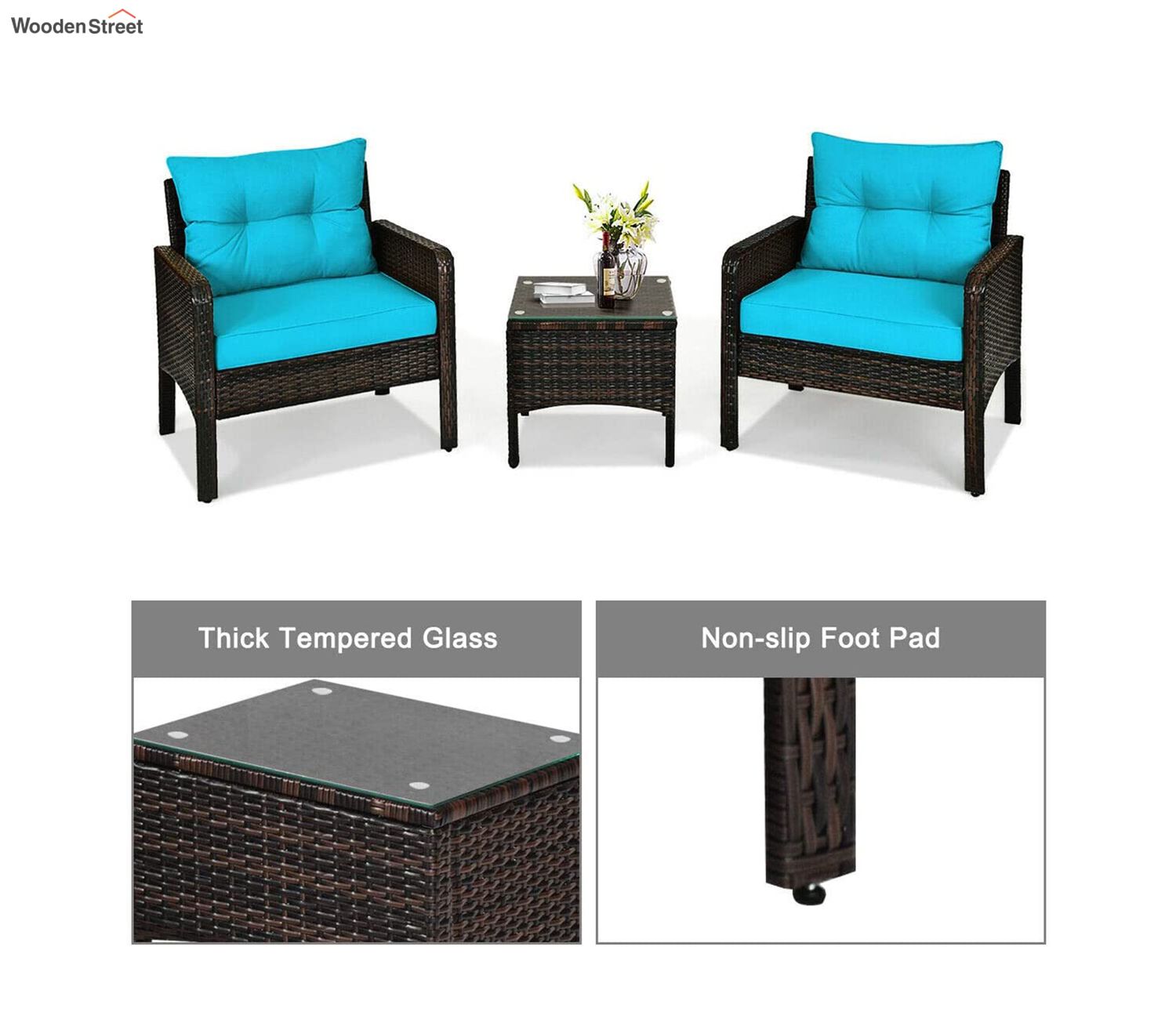 Buy Dark Brown Rattan And Wicker 2 Seater Set With Table And Cushions ... inside 28Sq Brown Table Set W/Rattan