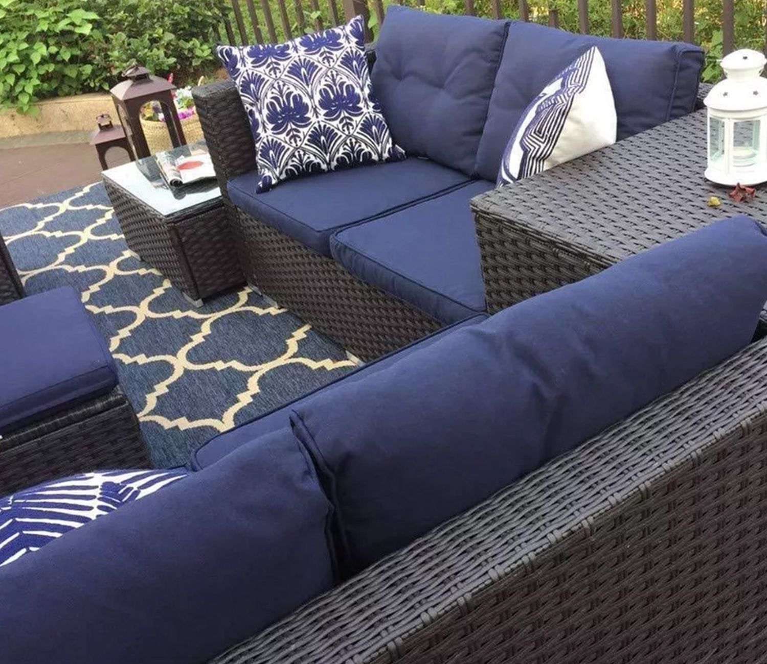 Buy Dark Brown Rattan And Wicker 8 Seater Outdoor Furniture Set With ... inside 28Sq Brown Table Set W/Rattan
