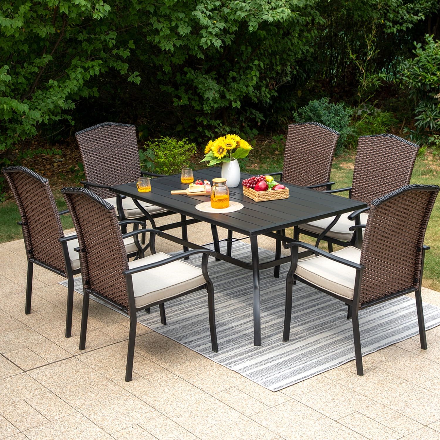 Buy Mf Studio 7 Piece Outdoor Dining Set Metal Patio Furniture With ... within Everyday Living With the GDF Studio Orange/Brown Outdoor Furniture