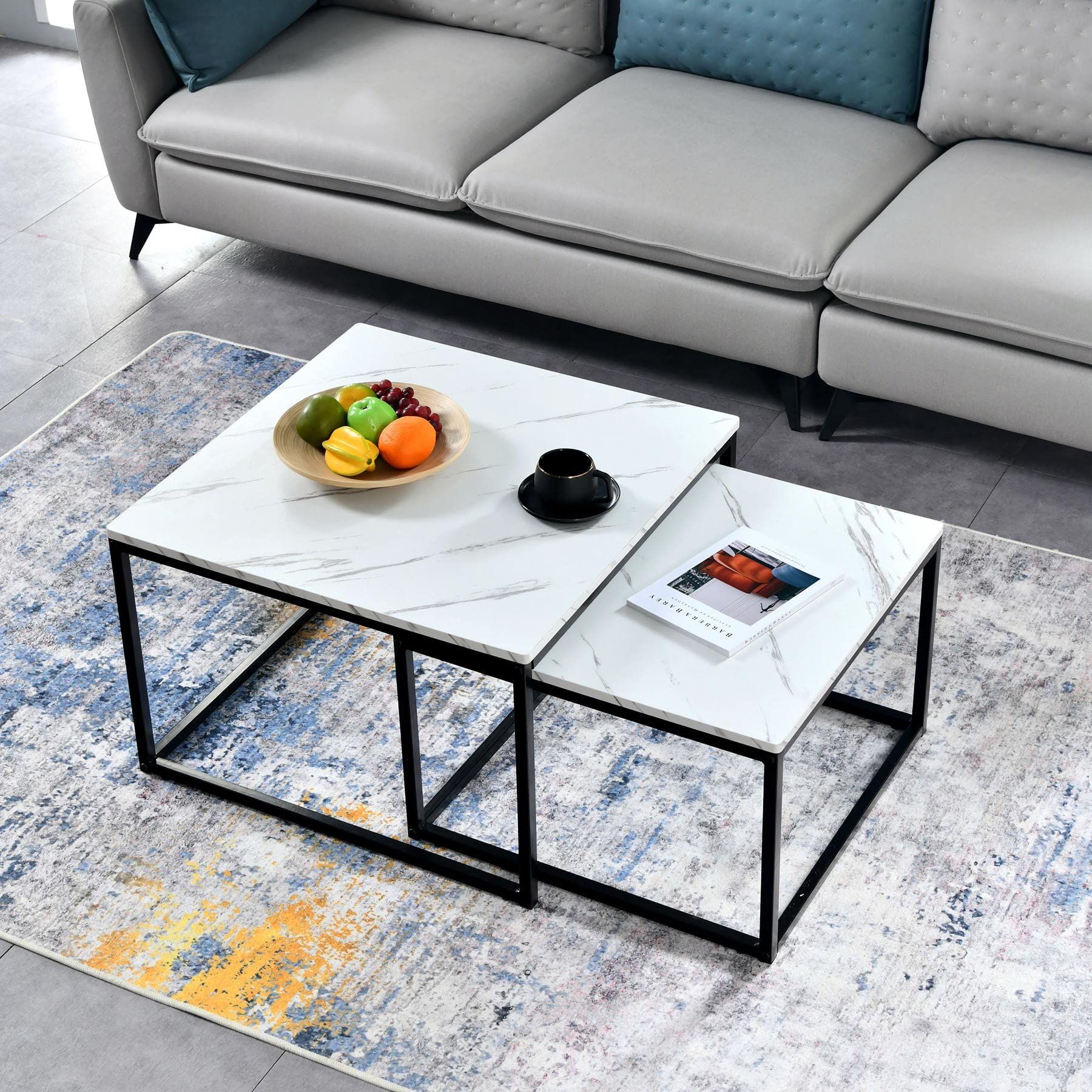 Buy Modern Nesting Coffee Table Set Of 2 For Living Room Center Office ... regarding Achieving a Sophisticated Look with Marble-Top Nesting Tables
