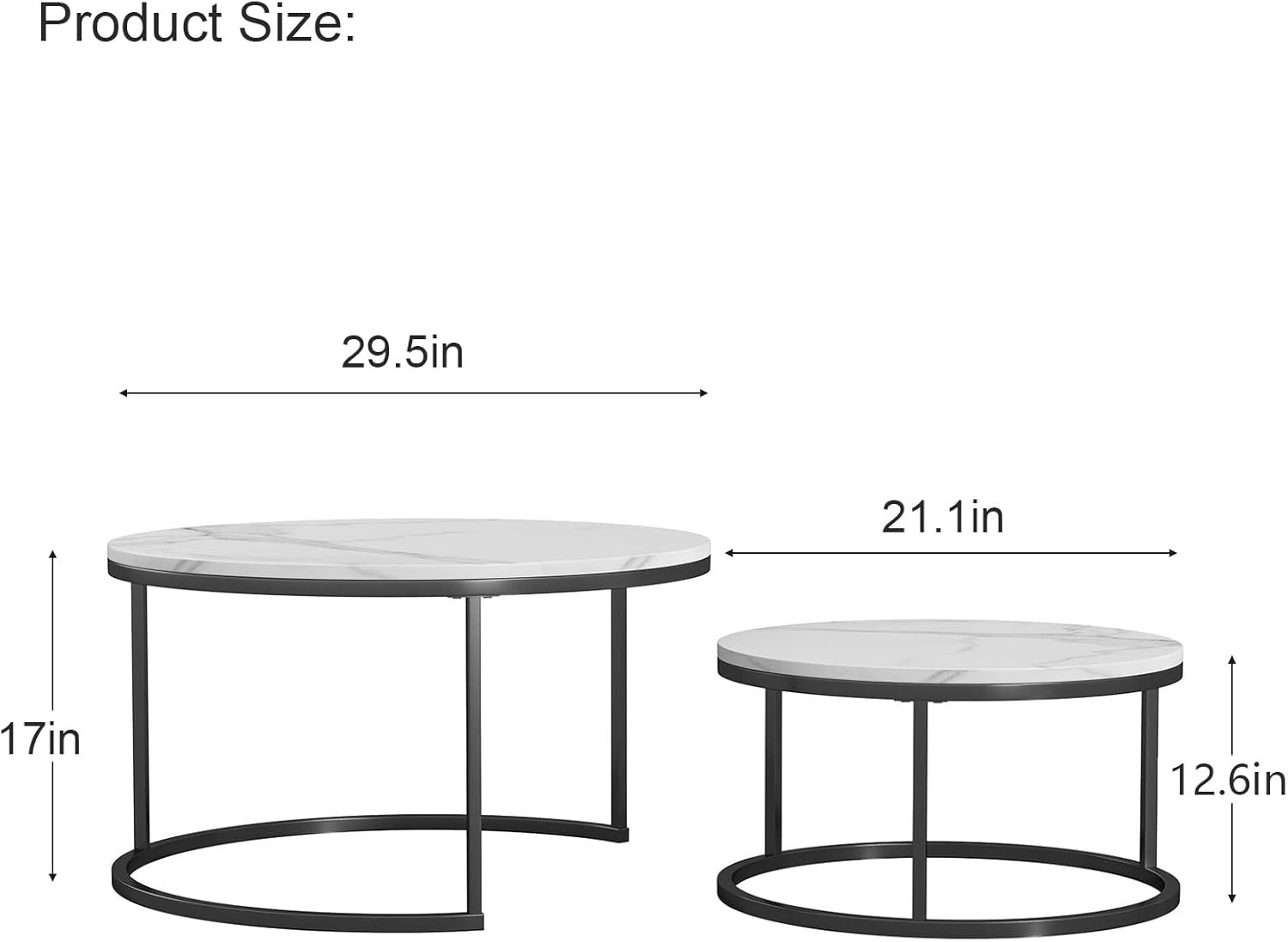 Buy Noskatu Round Nesting Coffee Table Set Of 2 Modern Nesting Table 2 ... in Modern Nesting Coffee Table Set With Black And White Faux Marble Tops