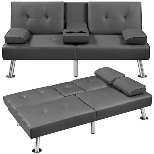 Buy Yaheetech Convertible Sofa Bed Adjustable Couch Er Modern Faux ... intended for Convertible Loveseat Sofa Bed With Faux Leather Exterior And Compact Design, Gray