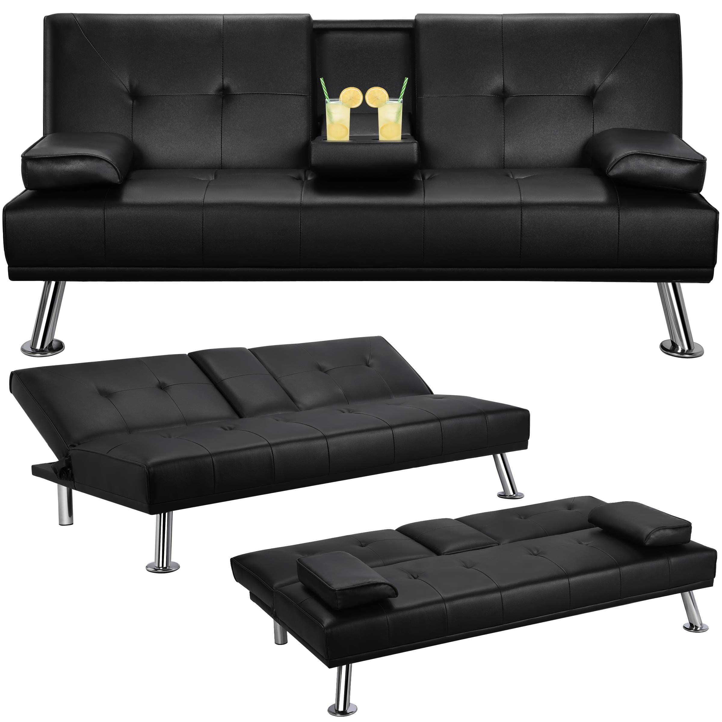 Buy Yaheetech Convertible Sofa Bed Adjustable Couch Sleeper Modern Faux ... within Radella 69"W Convertible Sleeper Sofa, Black Pu Leather