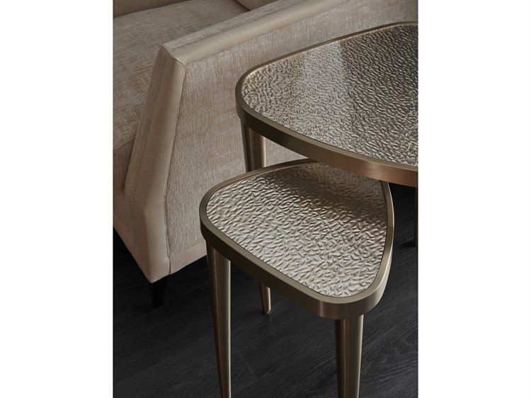 Caracole Classic Cuff Links Glass Brushed Gold Nesting Tables ... pertaining to Beyond the Surface What Makes These Iron and Glass Tables Unique