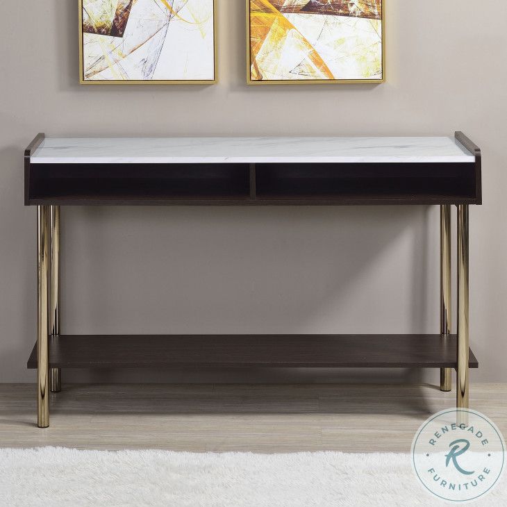 Carrie Walnut And Champagne Metal Sofa Table From Steve Silver ... throughout How the Carrie Sofa Table Can Transform Your Living Space
