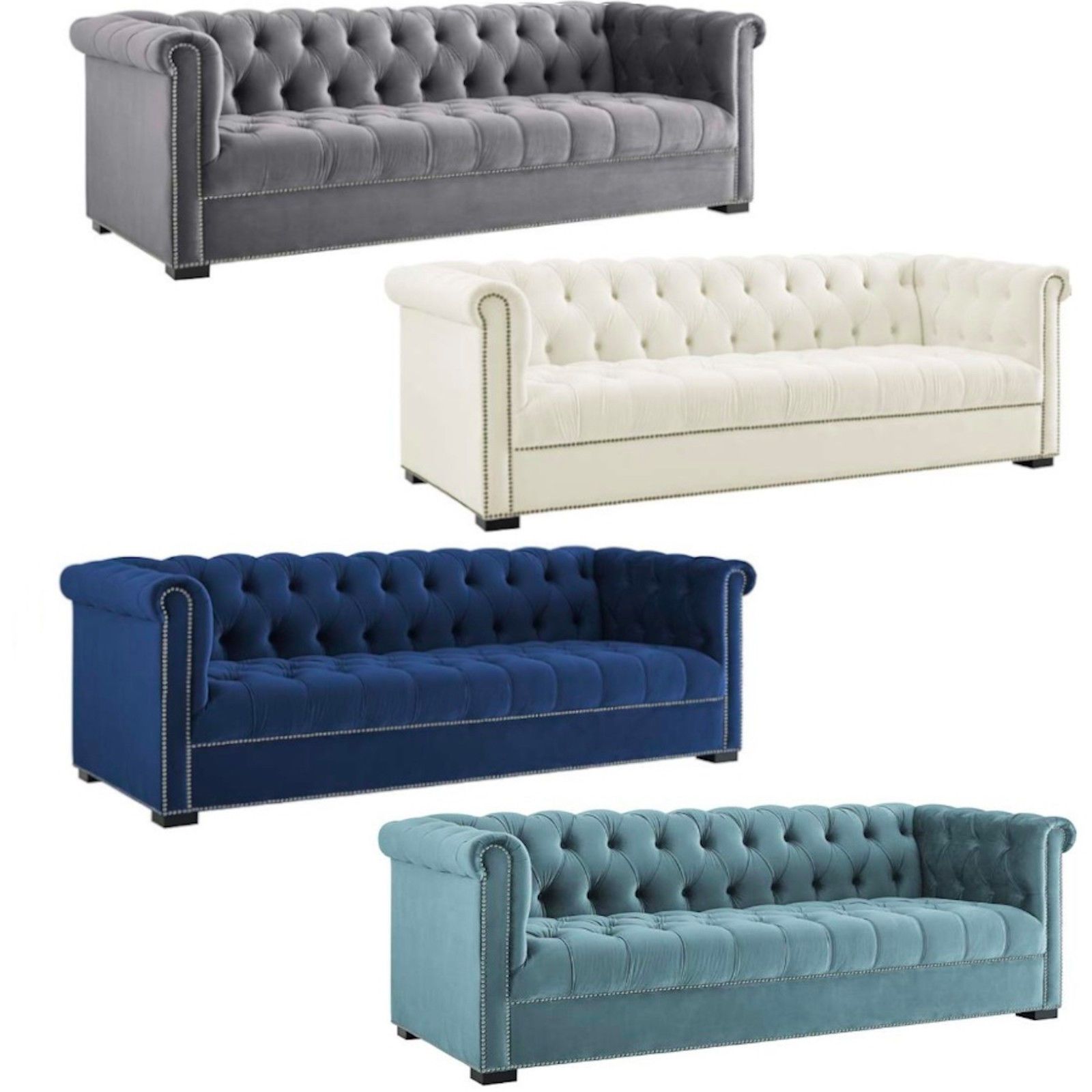 Chesterfield Velvet Sofa Button Tufted Nail Head – Gray, Ivory, Blue ... within Why a Gray Tufted Velvet Sofa Remains a Decorator's Favorite