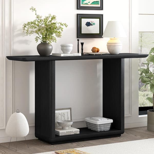 Christopher Knight Home Birchwood 59.8 In. Black Rectangle Wood Console ... within Gdf Studio Wood Console Table With Curved Corners, U-Base, Black