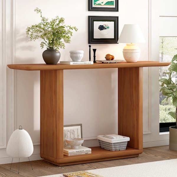 Christopher Knight Home Birchwood 59.8 In. Natural Rectangle Wood Console Table With Curved ... pertaining to Gdf Studio Wood Console Table With Curved Corners, U-Base, Black