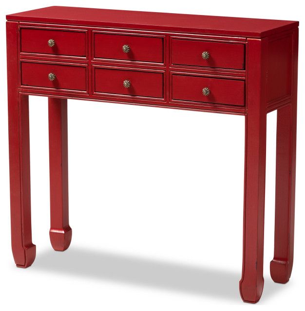Classic Console Table, Bayur Wood Frame & Drawers With Unique Pulls ... regarding Caring for Your Antique Red Console Table Bayur Wood Frame Bronze Pulls