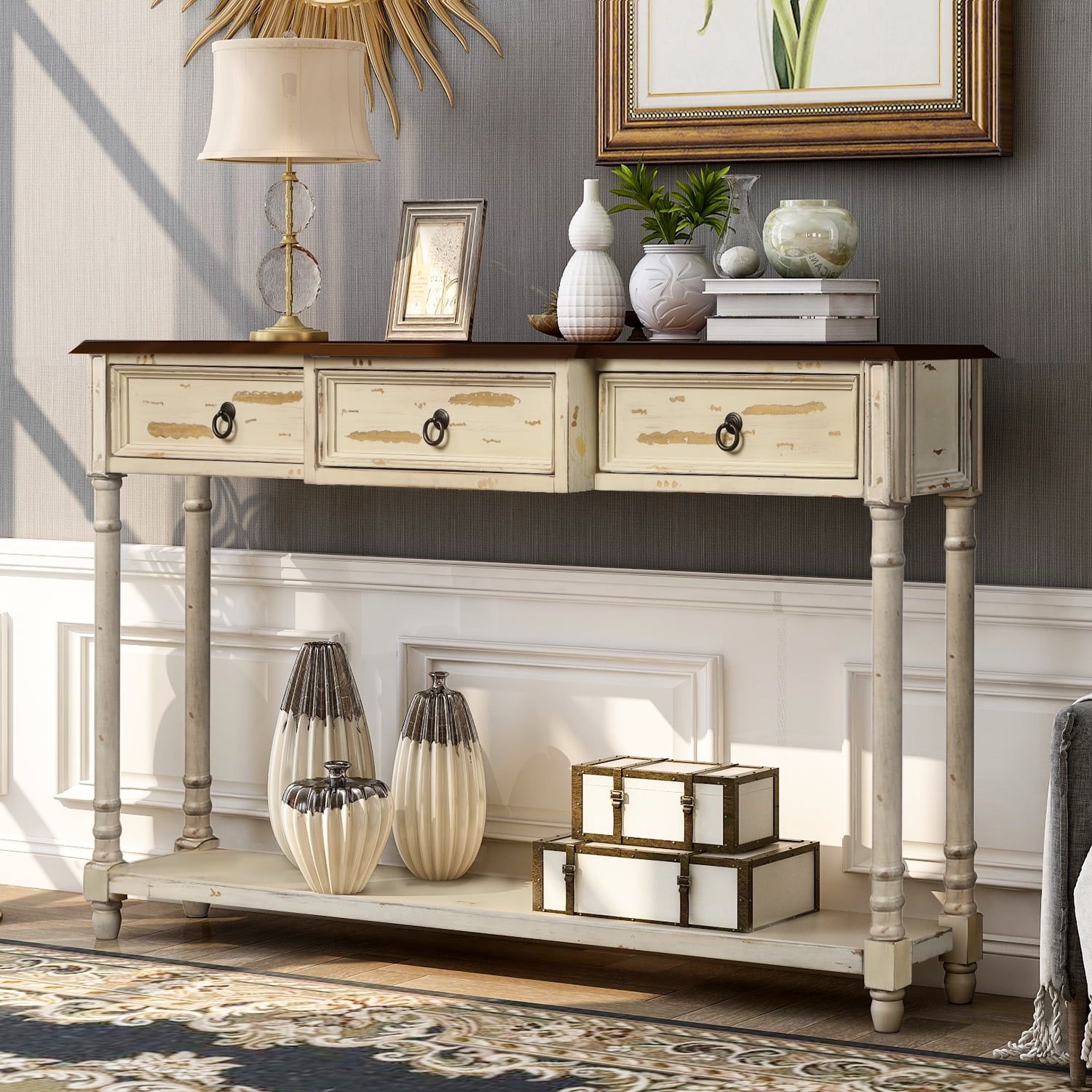 Console Table With Drawer, 52&amp;quot; Narrow Console Couch Sofa Table ... for Console Table