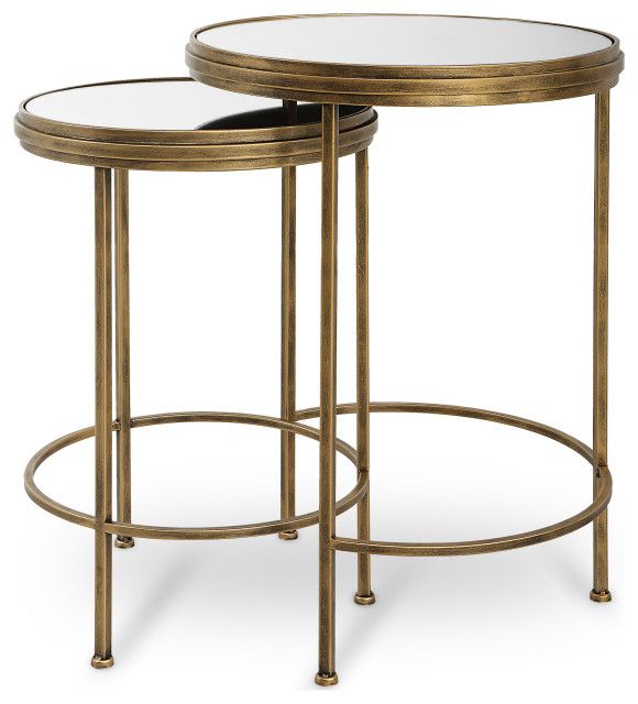 Contemporary 17875" X 24" Iron Glass Brushed Gold Nesting Tables, 17.9 ... inside Beyond the Surface What Makes These Iron and Glass Tables Unique