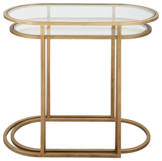 Contemporary 24" X 22" Iron Glass Antique Brushed Gold Nesting Tables ... regarding Contemporary 17875" X 24" Iron Glass Brushed Gold Nesting Tables