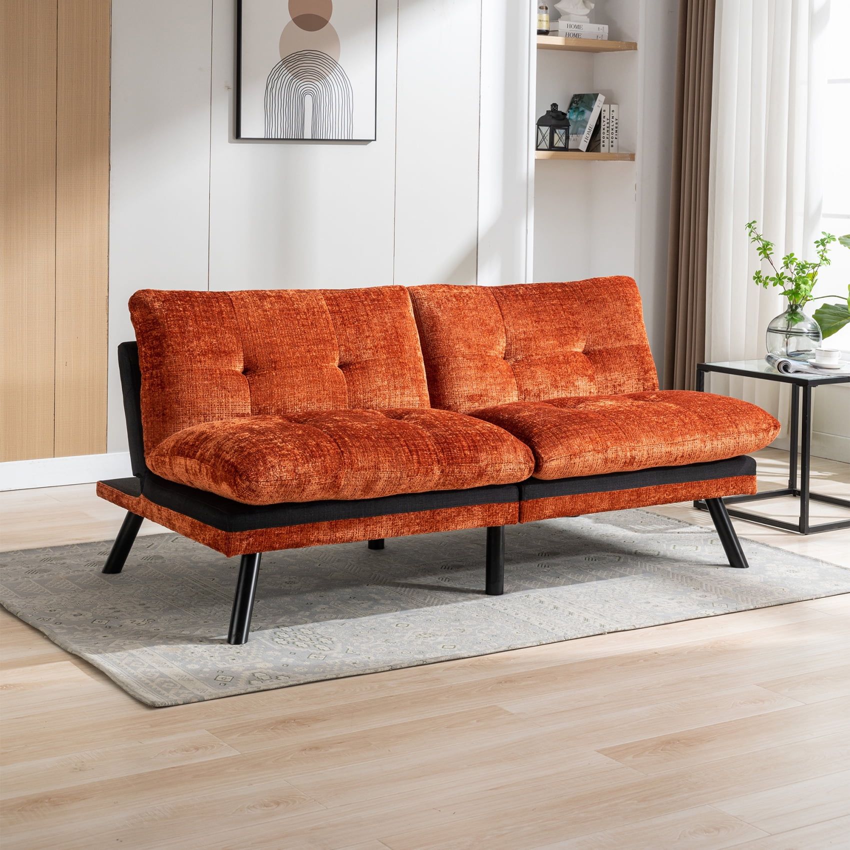 Convertible Futon Sofa Bed, Modern Convertible Chenille Sofa Bed, 71.6 ... with Convertible Chenille Sofa Bed With Accent Stitching And Hidden Storage, Dark Brown