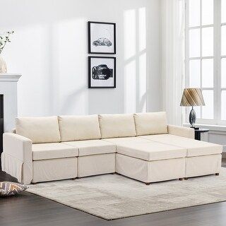 Cream Modern 4+2 Piece Linen Modular Sectional Sofa Set With Free Diy ... in 2-Piece Modular Sectional Sofa, Soft Crocheted Yarn Fabric, Creamy White