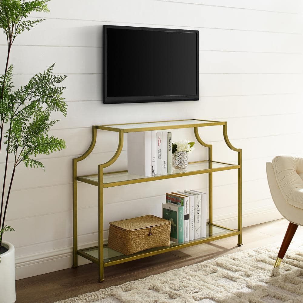 Crosley Furniture Aimee 43 In. Gold Standard Rectangle Glass Console ... intended for 43" Clear And Gold Glass Console Table With Storage
