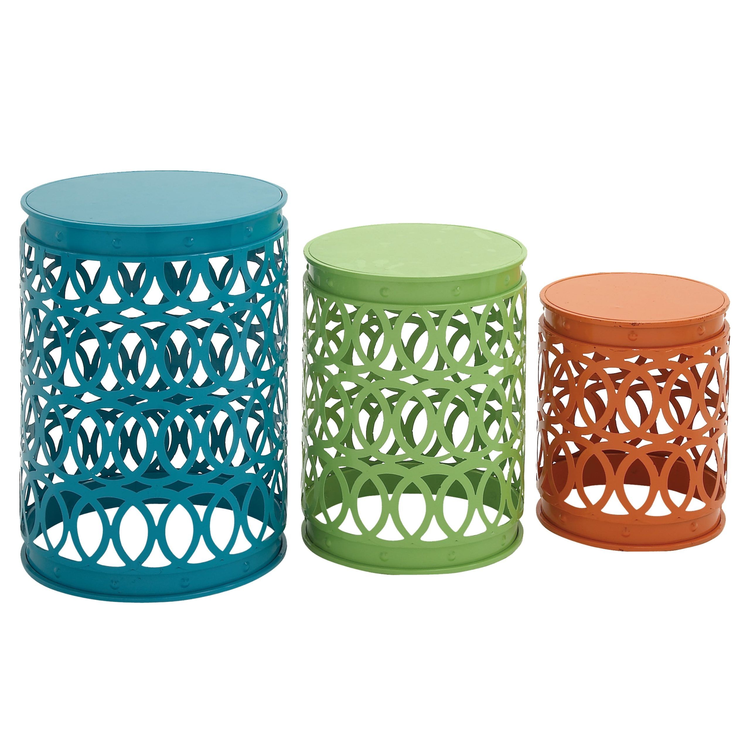 Decmode 29028 Indoor And Outdoor Blue, Green, Orange Round Metal Accent ... inside Gregg Accent Tables Set Of 3 Blue