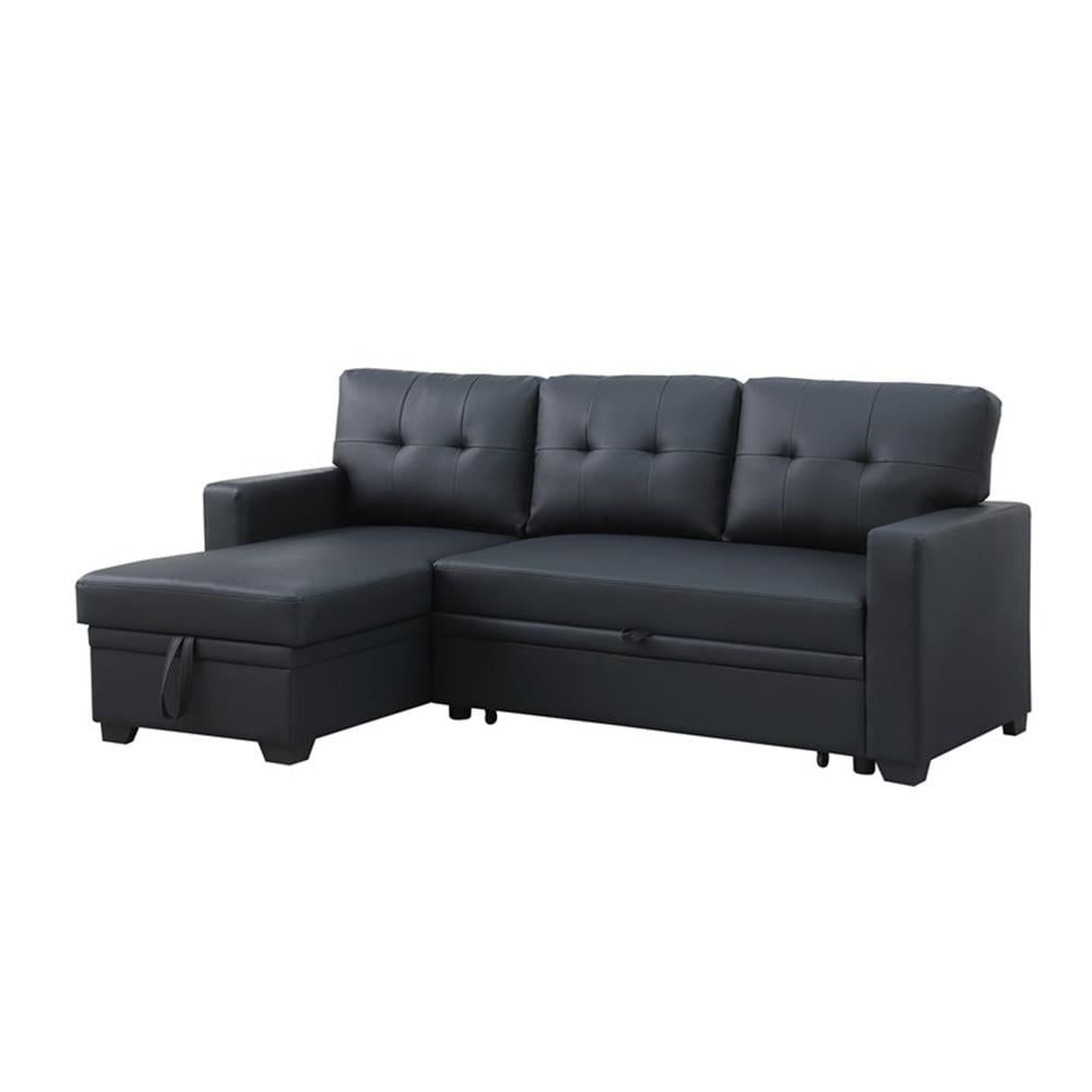 Devion Furniture Faux Leather Reversible Sleeper Sectional Sofa With ... pertaining to When Guests Arrive Discover the Functionality of the Devion Sleeper Sofa