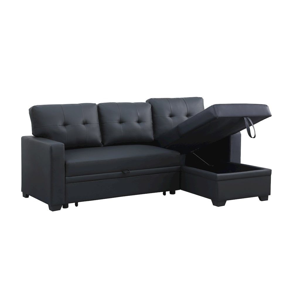 Devion Furniture Faux Leather Reversible Sleeper Sectional Sofa With ... regarding When Guests Arrive Discover the Functionality of the Devion Sleeper Sofa