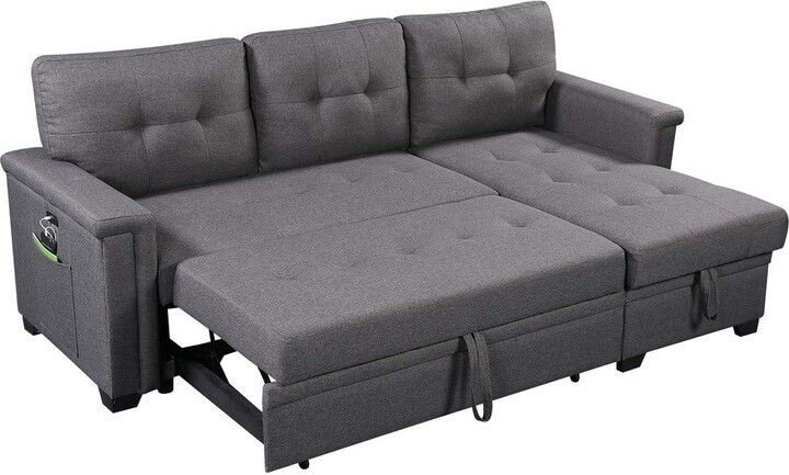 Dnyn Reversible Sleeper Sectional Sofa With Storage Chaise & Usb ... within The Nathan Gray Sectional A Deep Dive into Storage and Charging Solutions