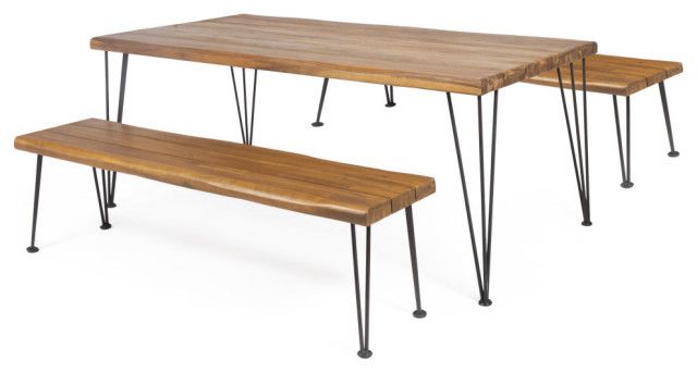 Eason Outdoor Acacia Picnic Dining Set With Metal Hairpin Legs ... with Eason Outdoor Acacia Picnic Dining Set With Metal Hairpin Legs
