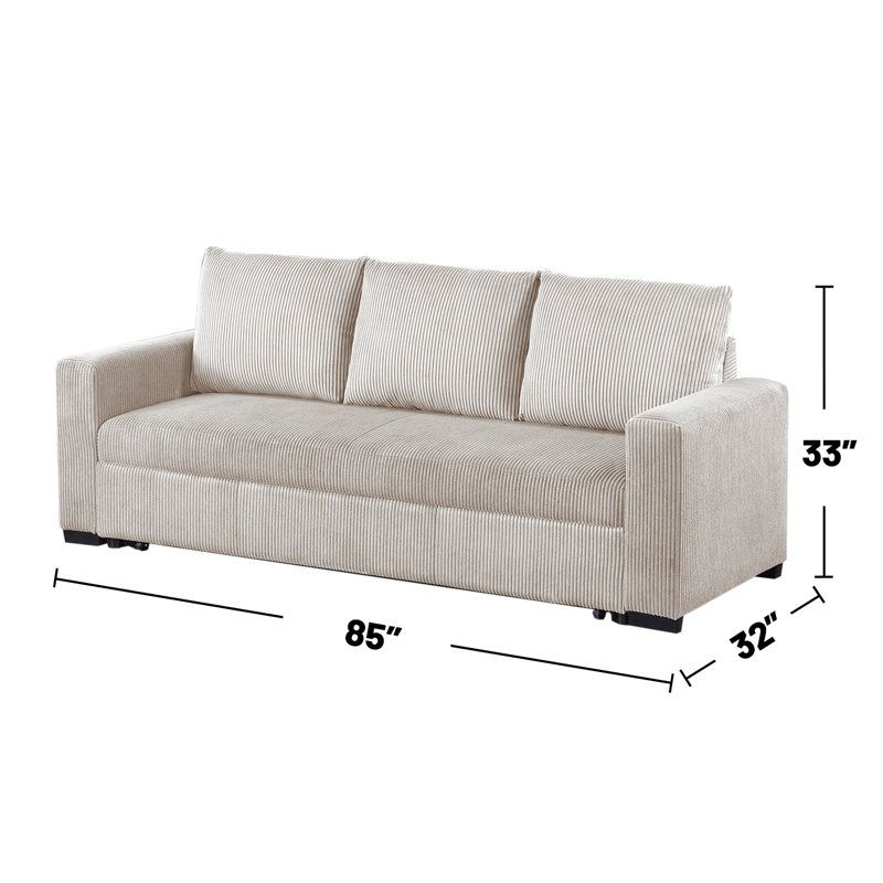 Ebern Designs Upholstered Convertible Sofa With Cushion Back In Ivory Finish | Wayfair with Corduroy Upholstered Convertible Sofa With Cushion Back, Fog Finish