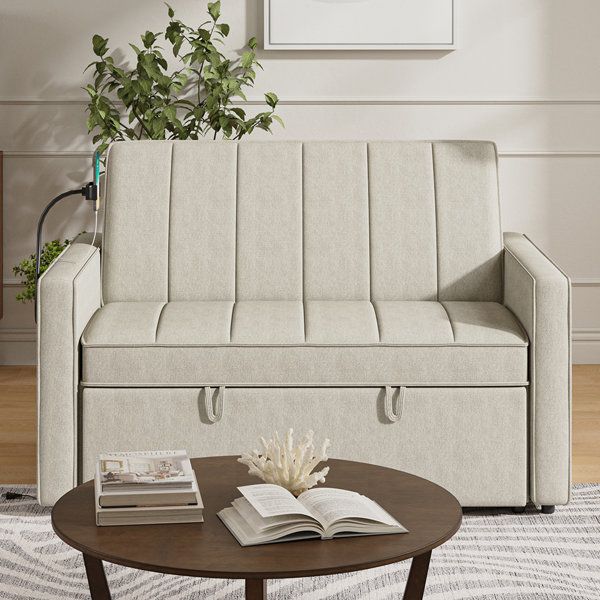 Ebern Designs Yasuro 53''W Modern Channel Tufted Sleeper Sofa With ... with 53"W Channel Tufted Sofa Bed With Phone Holder And Built-In Usb Ports, Navy