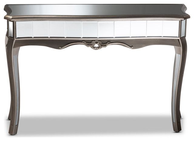 Elgin Contemporary Brushed Silver Finished Wood And Mirrored Glass ... intended for Elevate Your Entryway A Deep Dive into 40" Silver Mirrored Console Tables