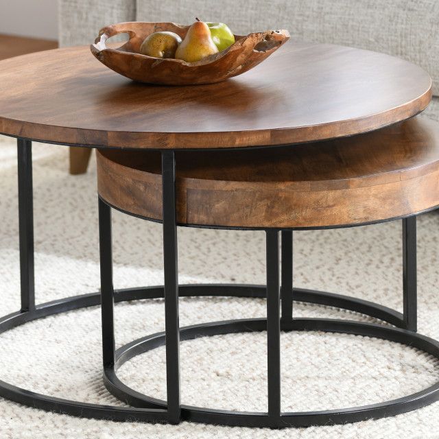 Emma Table Set Of 2 Nesting Tables, Natural Brown - Industrial - Coffee ... throughout Emma Table Set Of 2 Nesting Tables, Natural Brown