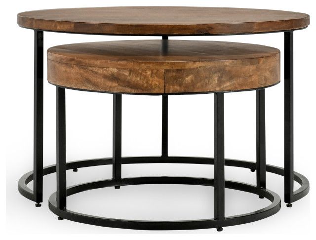 Emma Table Set Of 2 Nesting Tables, Natural Brown - Industrial - Coffee ... within Emma Table Set Of 2 Nesting Tables, Natural Brown