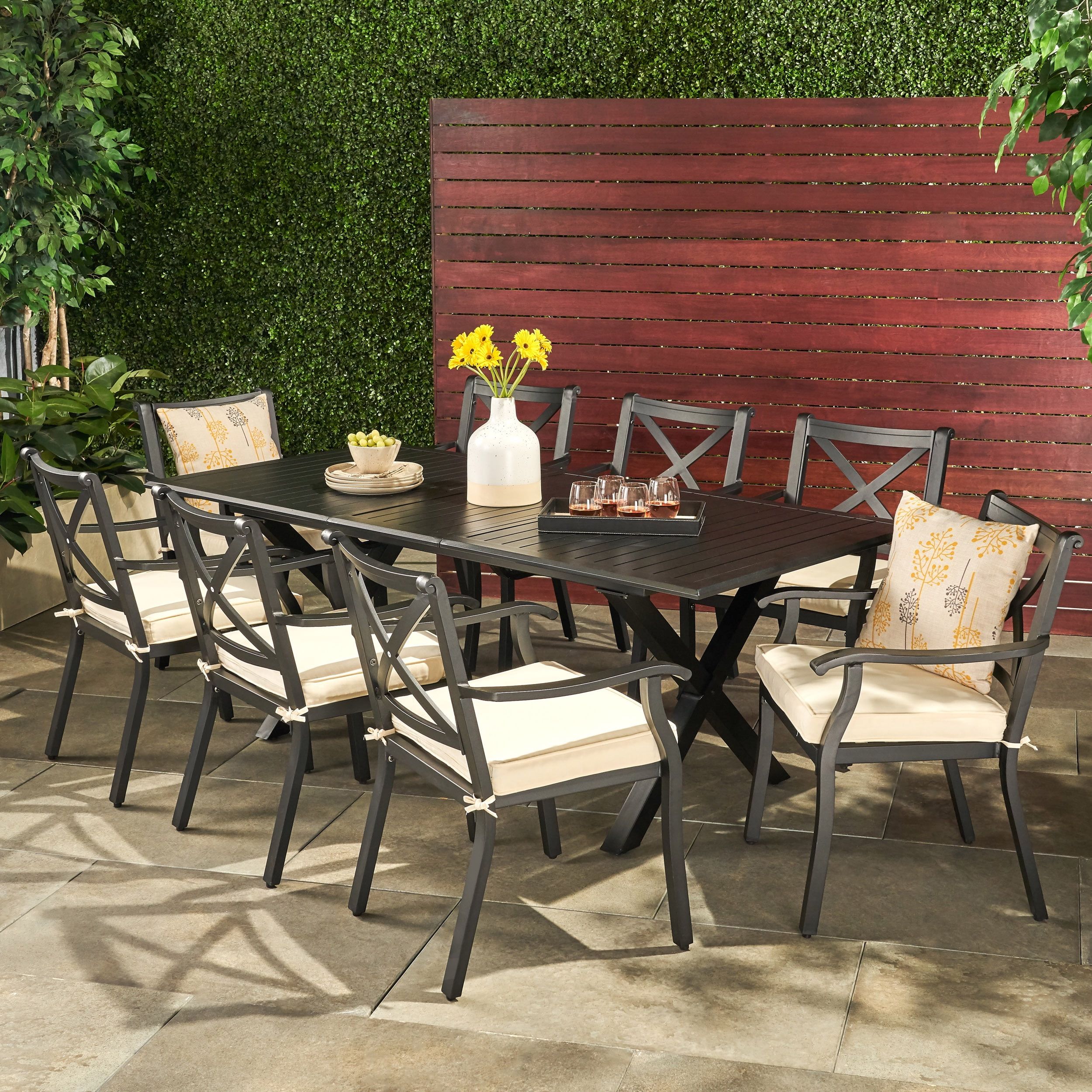 Eowyn Outdoor 9 Piece Cast Aluminum Dining Set With Ivory Water ... regarding Transform Your Patio with the Arlene Waterford Outdoor Dining Set