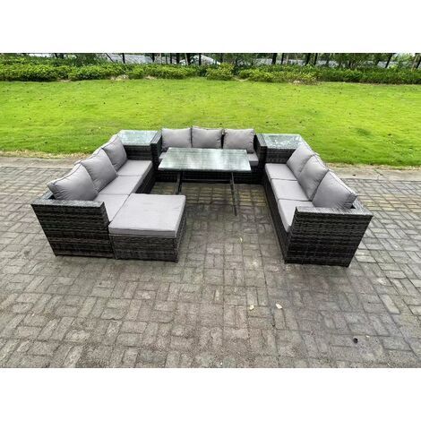 Fimous 10 Seater Wicker Pe Rattan Outdoor Furniture Lounge Sofa Garden ... pertaining to The Art of Outdoor Entertaining A Guide to Your Gray Wicker Dining Set