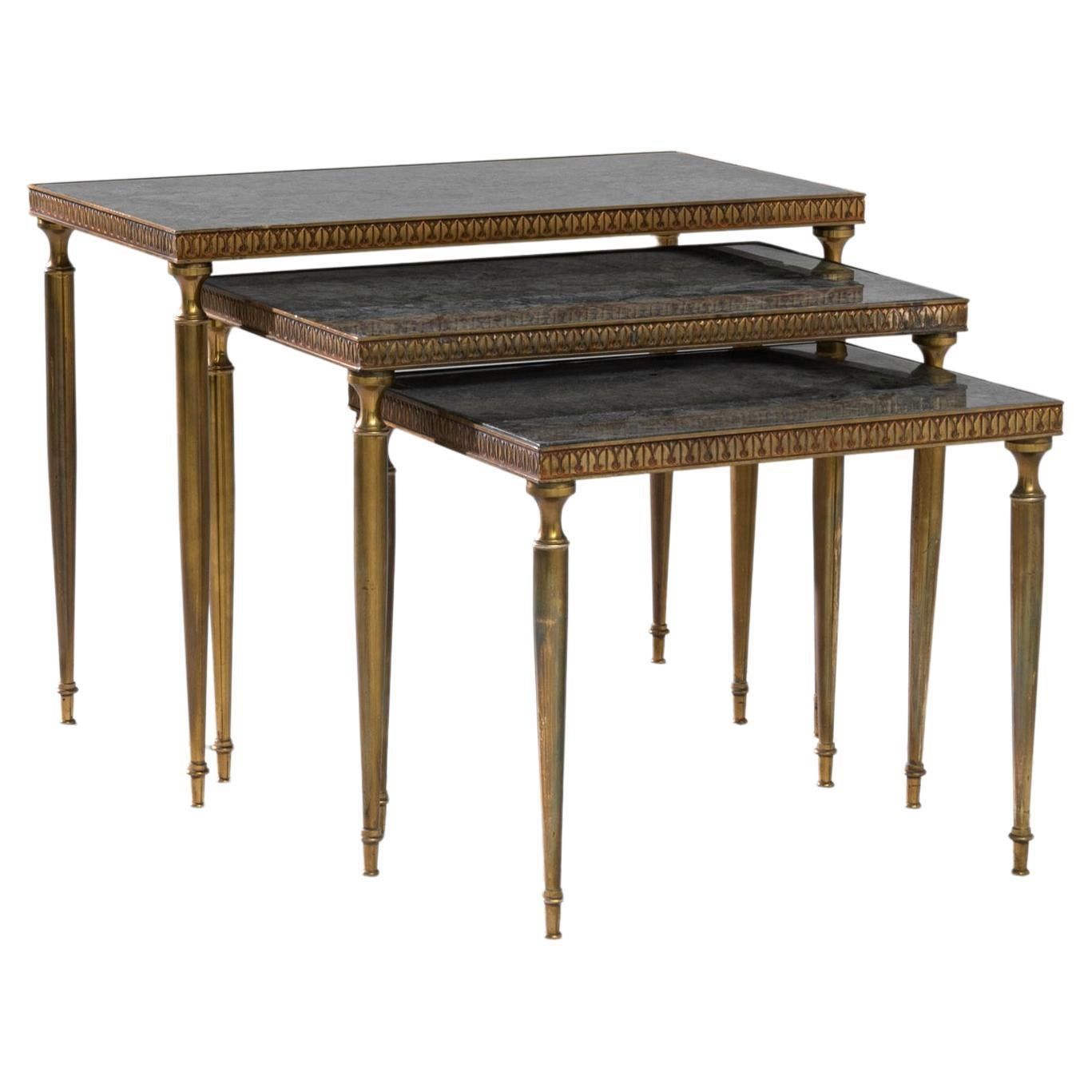 French Set 3 Brass Mirrored Top Nesting Tables At 1Stdibs with regard to Set Of 3 Marble Top Nesting Tables, Brass