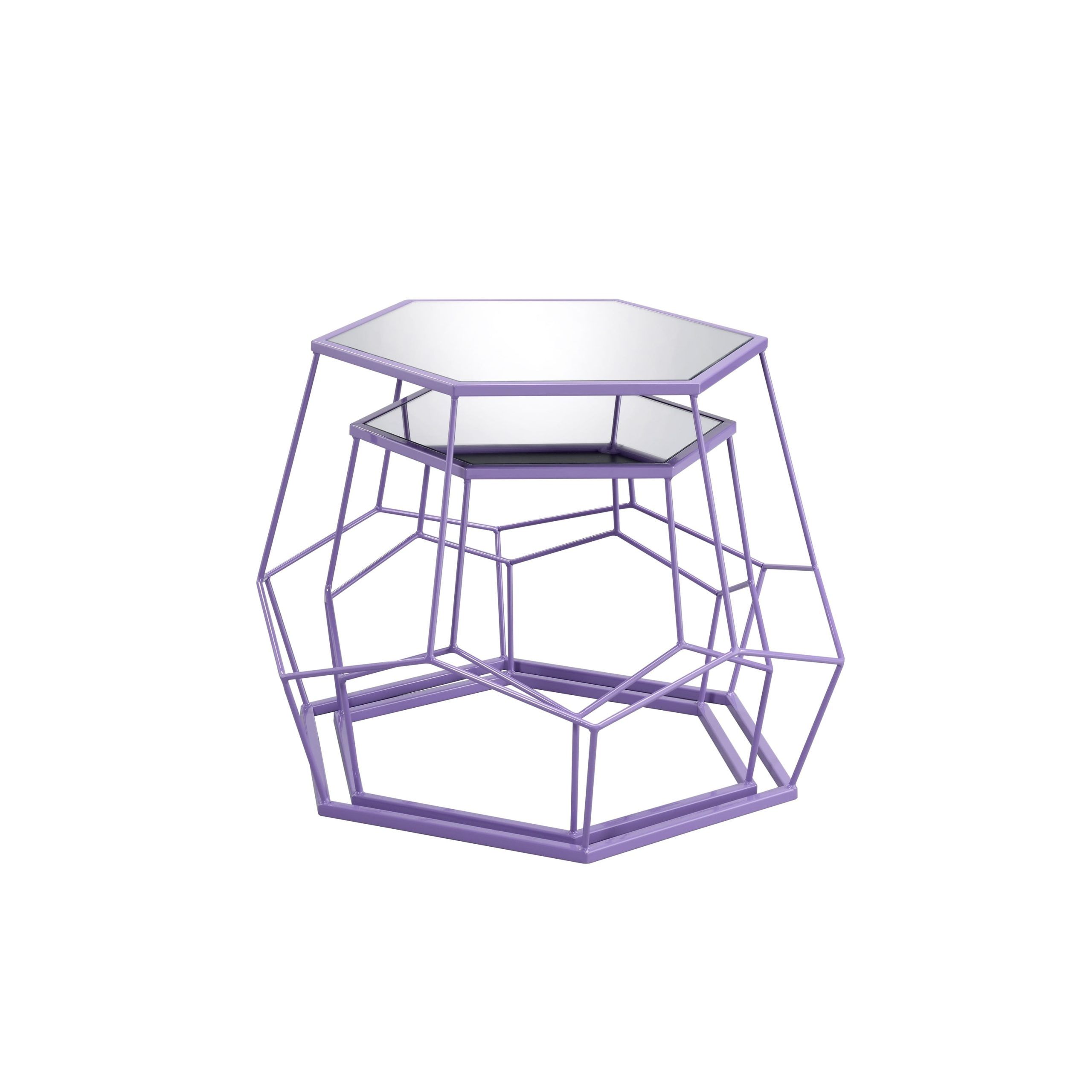 Furniture Of America Alba Modern 32-Inch Steel Mirrored Geometric 2-Piece Nesting Tables Set By ... inside "Nikki" 2-Piece Aluminum Nesting Table Set, Oval Shaped With Marble Top