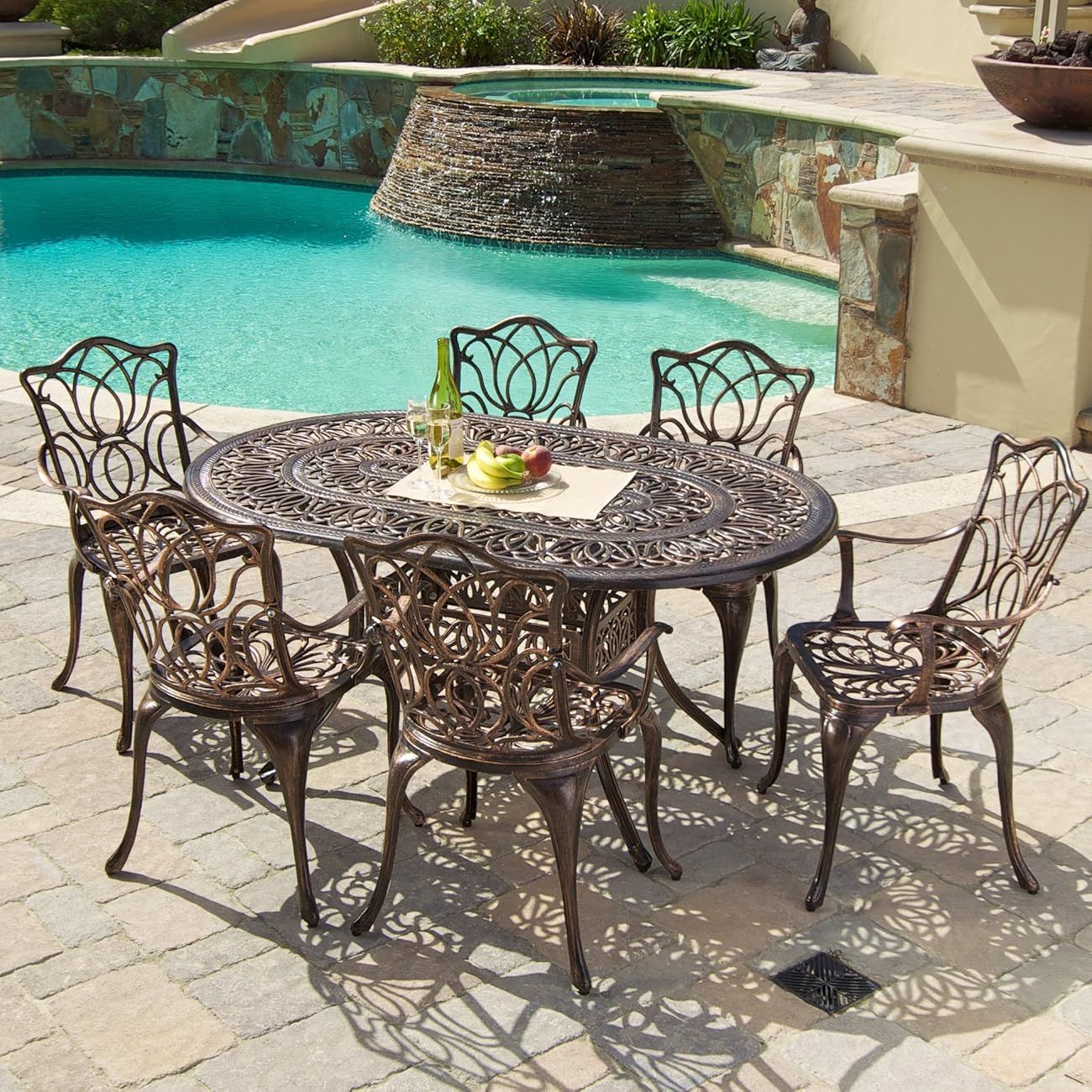 Gardena Cast Aluminum Outdoor Dining Set (Set Of 7) pertaining to Caring for Your GDF Studio Augusta Dining Set Longevity Tips