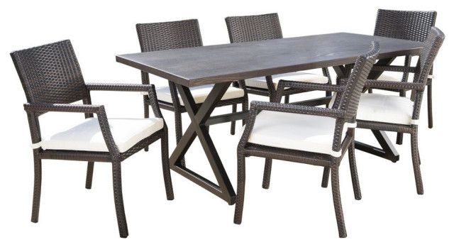 Gdf Studio 7-Piece Alania Outdoor Aluminum Dining Set With Wicker ... with Aesthetic and Durable Outdoor Living The Tripoli Set Experience