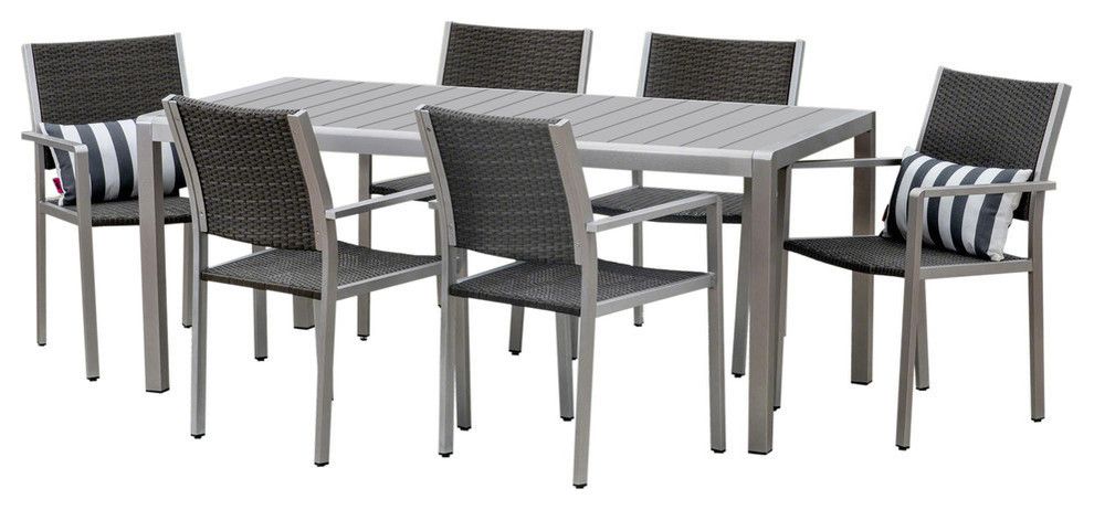 Gdf Studio 7-Piece Coral Outdoor And Wicker Dining Set With Faux Wood ... throughout Creating Memorable Outdoor Meals with the Lorelei 7-Piece Set