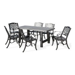 Gdf Studio 7-Piece Dorris Outdoor Aluminum Dining Set With Concrete ... with Gdf Studio 7-Piece Ashley Outdoor Aluminum Dining Set With Wicker Dining Chairs