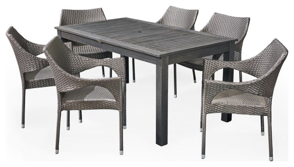 Gdf Studio 7-Piece Kelly Outdoor Wood/Wicker Expandable Dining Set ... intended for Gdf Studio 7-Piece Dionlynn Outdoor Aluminum Dining Set, Gray/Gray