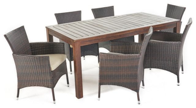 Gdf Studio 7-Piece Taft Outdoor Dining Set With Dark Brown Wood Table And Chairs - Tropical ... regarding Unpacking the GDF Studio Taft Outdoor Dining Set A Deep Dive