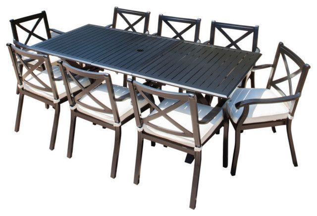 Gdf Studio 9-Piece Eowyn Cast Aluminum Outdoor Dining Set With ... pertaining to Aesthetic and Durable Outdoor Living The Tripoli Set Experience