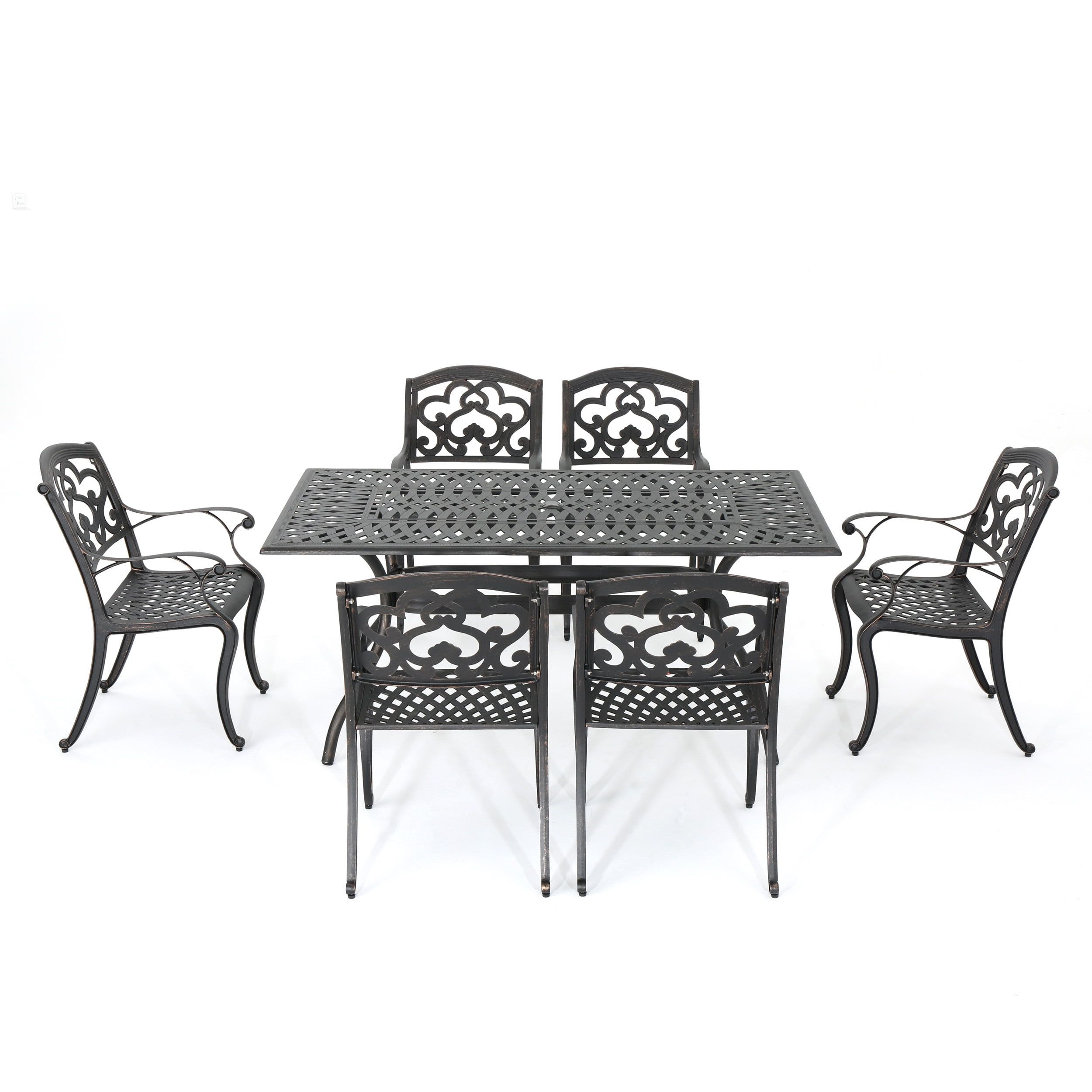 Gdf Studio Alana Outdoor Cast Aluminum 7 Piece Dining Set, Shiny Copper ... throughout 9-Piece Ariel Outdoor Patina Copper Finish Cast Aluminum Dining Set