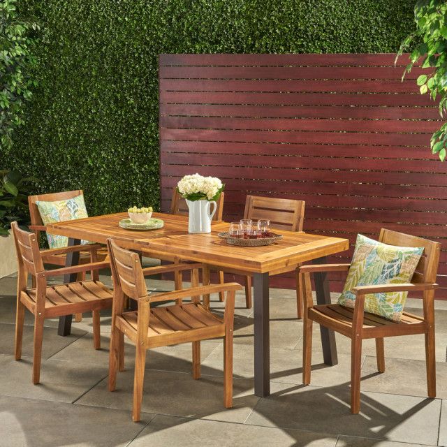 Gdf Studio Avalon Outdoor 6-Seater Rectangular Acacia Wood Dining Set ... with regard to Gdf Studio Avalon Outdoor 6-Seater Rectangular Acacia Wood Dining Set, Teak