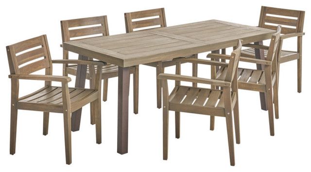 Gdf Studio Avalon Outdoor 6-Seater Rectangular Acacia Wood Dining Set ... within Gdf Studio Avalon Outdoor 6-Seater Rectangular Acacia Wood Dining Set, Teak