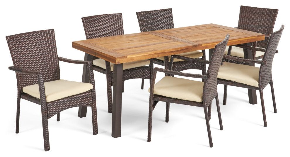 Gdf Studio Castlelake Outdoor 7-Piece Dining Set With Acacia Wood Table ... for Gdf Studio Castlelake Outdoor 7-Piece Dining Set With Acacia Wood Table